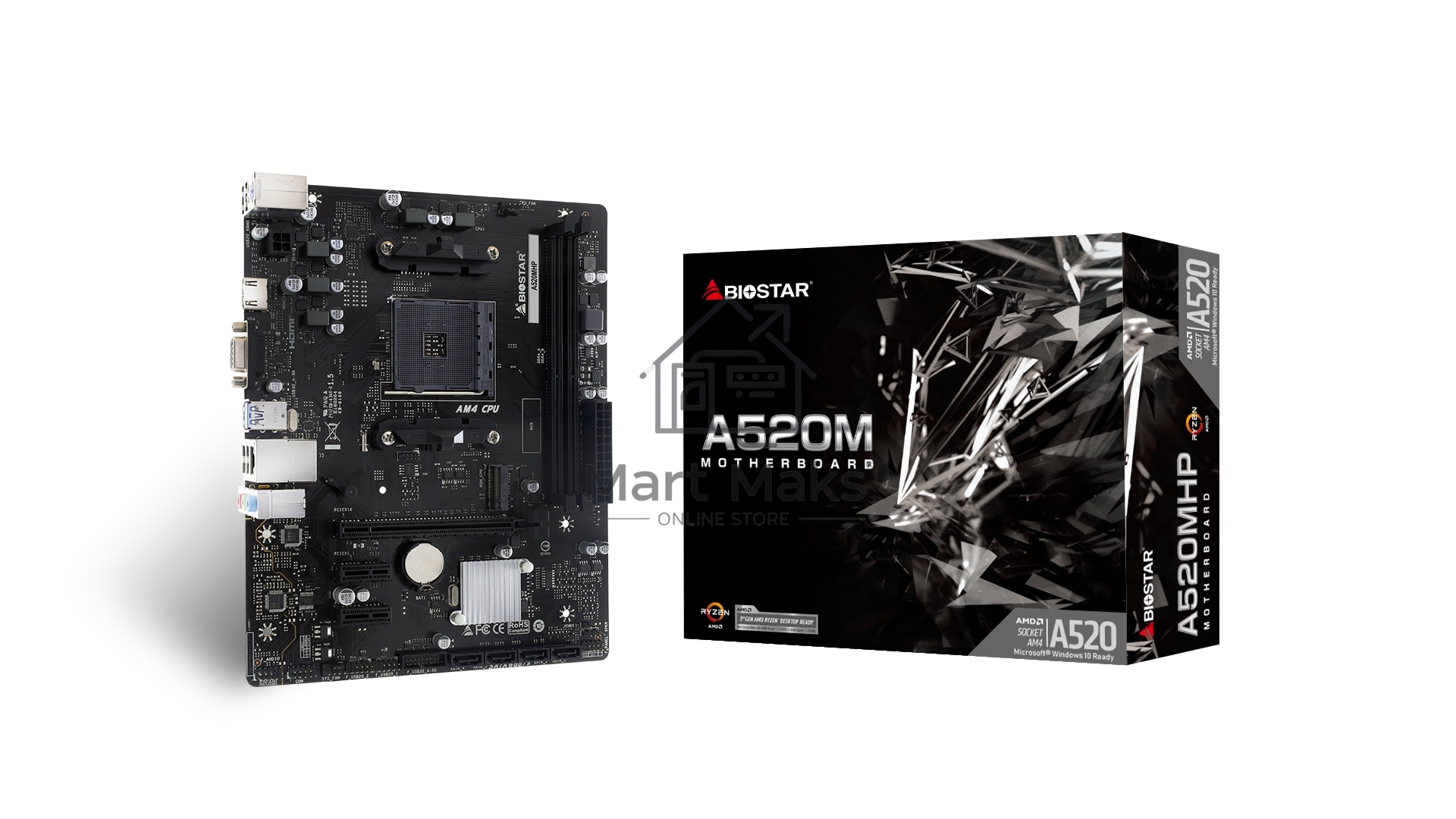 Материнская плата Biostar A520MHP, AM4, AMD A520, 2xDDR4, 4xSATA, 1xM.2, 1xPCI-E 3.0 x16, 2xPCI-E x1, 1xHDMI, 1xVGA, 1x 1Gb LAN, 2xUSB-A 3.2 Gen 1, 4xUSB-A 2.0, 3x3.5 мм, 7.1, Micro-ATX