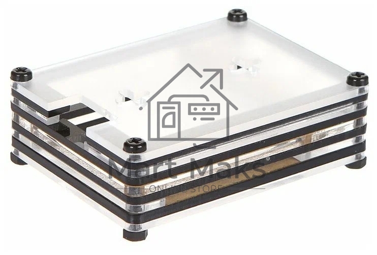 Корпус Qumo, 9-слойный акриловый + вентилятор, Raspberry Pi 4, black transparent(RS041)