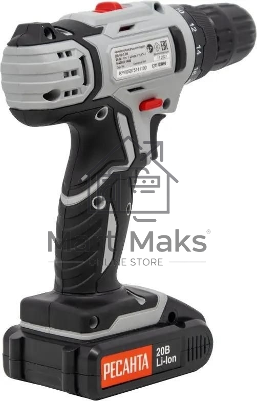 Дрель-шуруповерт аккумуляторная Ресанта ДА-20-2ЛК 75/14/11, Аккумуляторная, 20В, 2 АКБ, Кейс