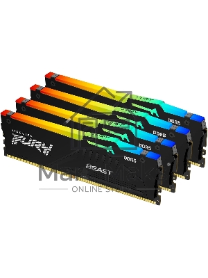 Оперативная память Kingston Fury Beast, DDR5, 128Gb (4x32 GB), 5200 MHz, CL40, DIMM, с радиатором, RGB, черный