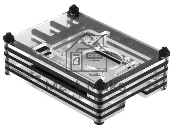 Корпус Qumo, 9-слойный акриловый + вентилятор, Raspberry Pi 4, black transparent(RS041)