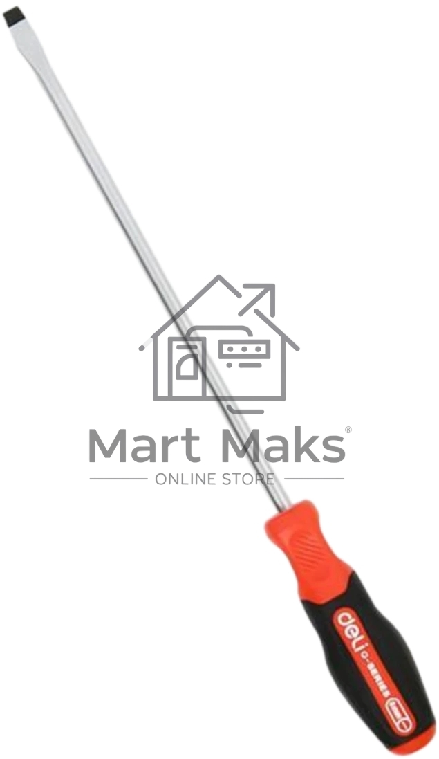 Отвертка шлицевая DELI DL3451 SL8x200мм сталь S2, матовый стержень, двухкомпонентная прорезиненная рукоять