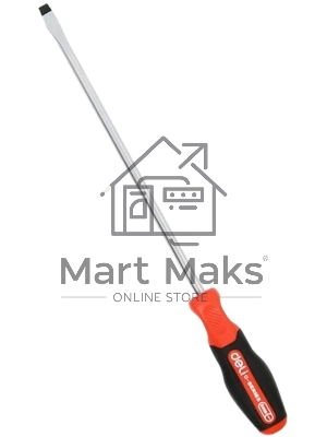 Отвертка шлицевая DELI DL3451 SL8x200мм сталь S2, матовый стержень, двухкомпонентная прорезиненная рукоять