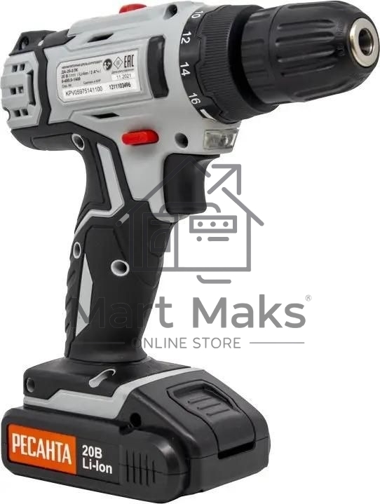 Дрель-шуруповерт аккумуляторная Ресанта ДА-20-2ЛК 75/14/11, Аккумуляторная, 20В, 2 АКБ, Кейс