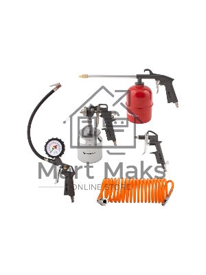 Набор пневмоинструмента Matrix, 5 предметов, быстросъемное соед., краскорасп. с нижним бачком