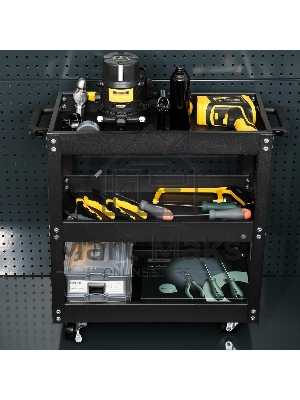 Тележка инструментальная трехсекционная на колесах Deli DL433013 510x260x580мм, до 90кг, толщина полки 0,6мм, толщина стойки 1мм