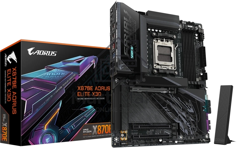 Материнская плата Gigabyte X870E AORUS ELITE X3D, AM5, AMD X870E, 4xDDR5, 4xSATA, 4xM.2, 1xPCIe 5.0 x16, 1xPCIe 4.0 x16, 1xPCIe 3.0 x16, 1xHDMI, 1x5Gb LAN, Wi-Fi 7, Bluetooth 5.4, 2xUSB-C 40Gbps (USB4), 1xUSB-C 10Gbps, 5xUSB-A 10Gbps, 3xUSB-A 5Gbps, 3x3.5 мм + S/PDIF оптический, 7.1, ATX