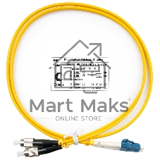 Патч-корд оптический Cabeus Tight Buffer, Duplex LC/FC, OS2 9/125, LSZH, 1м, Ø 3мм, чёрный хвостовик, жёлтый