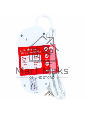 Удлинитель сетевой СТАРТ S 3x1-ZDIV --20, 3 розетки, до 16А, 1.5м, с заземлением, с кнопками включения, защитными шторками от детей, белый