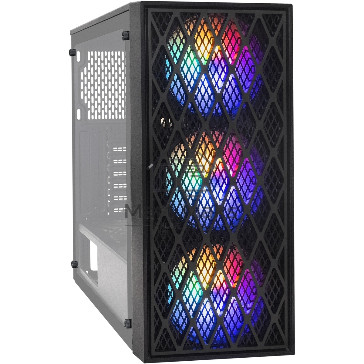 Компьютерный корпус Miditower ExeGate EVO-8243 (ATX, без БП, 2*USB+1*USB 3.0, черный, 3 вент. с RGb подсветкой, боковая панель - закаленное стекло)