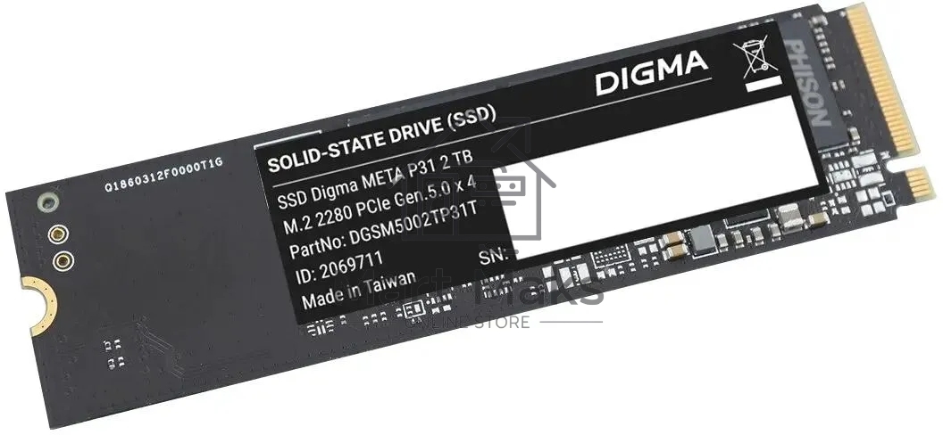 Накопитель SSD Digma Meta P31, 2Tb, PCIe 5.0 x4, M.2 2280, NVMe, R/W 10300/8600.