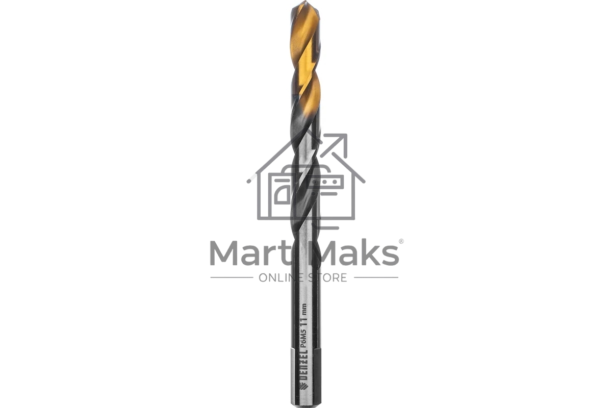 Сверло спиральное по металлу Denzel 11 x 142мм, Р6М5, Golden Tip, многогранная заточка