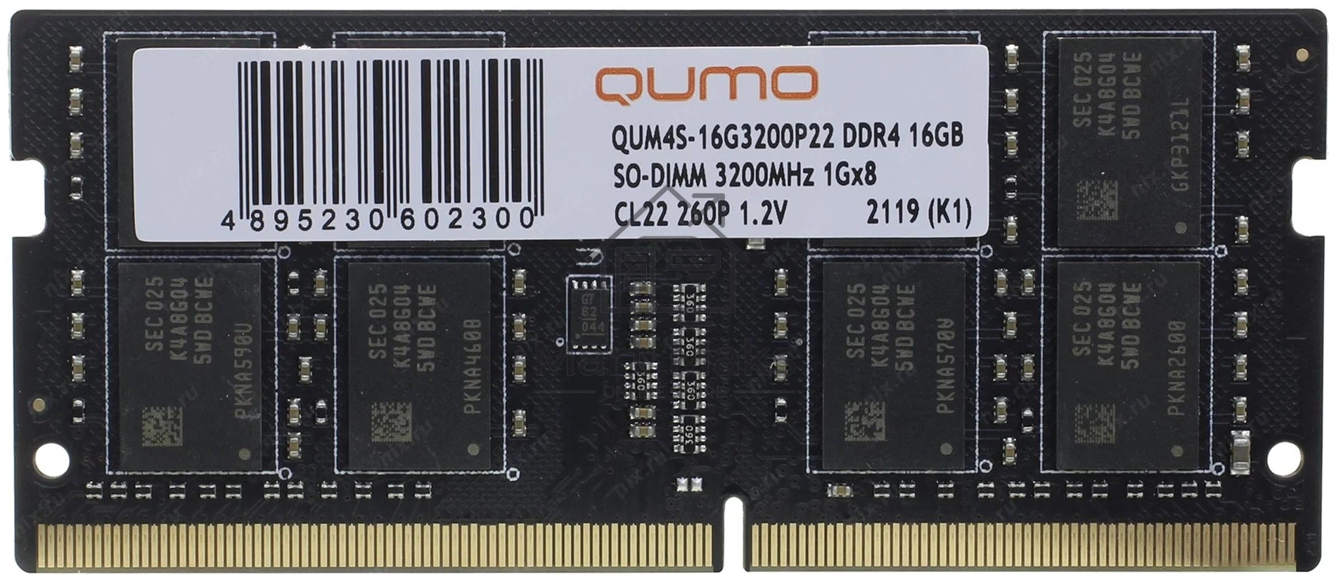 Оперативная память QUMO, DDR4, 16GB (1x16GB), 3200MHz, CL22, SO-DIMM