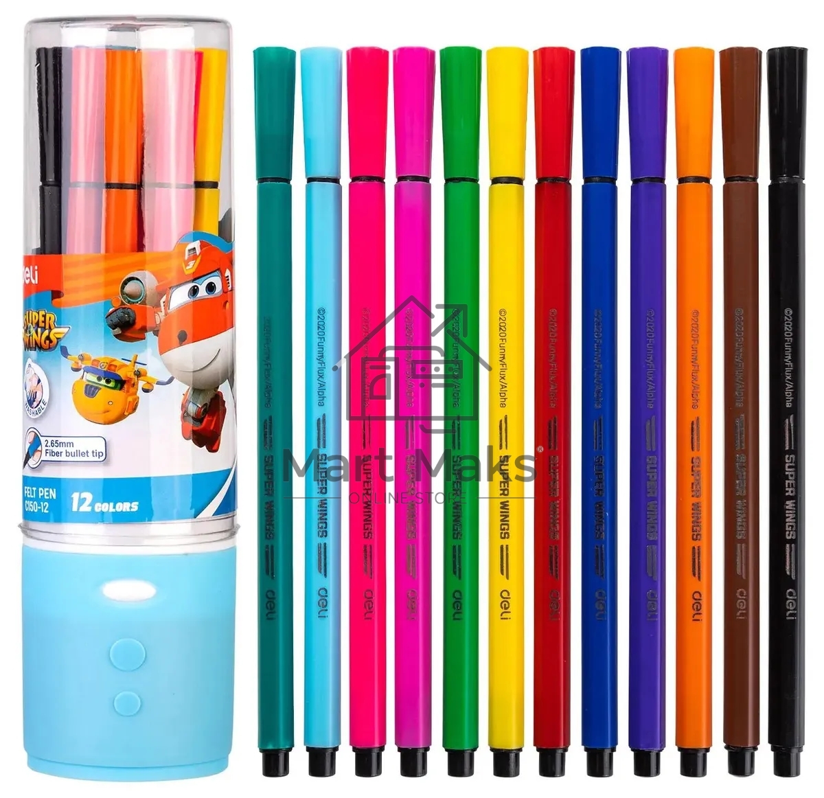 Фломастеры Deli EC150-12 Super Wings 12 цветов, пластиковая туба
