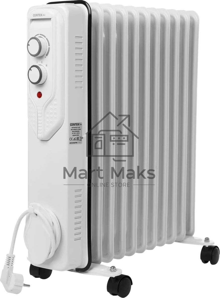 Масляный обогреватель Centek CT-6207 (11 секций) белый, 1000/1750/2500 Вт, 25 м2, 3 режима, термостат