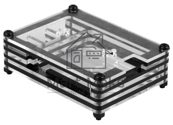 Корпус Qumo, 9-слойный акриловый + вентилятор, Raspberry Pi 4, black transparent(RS041)