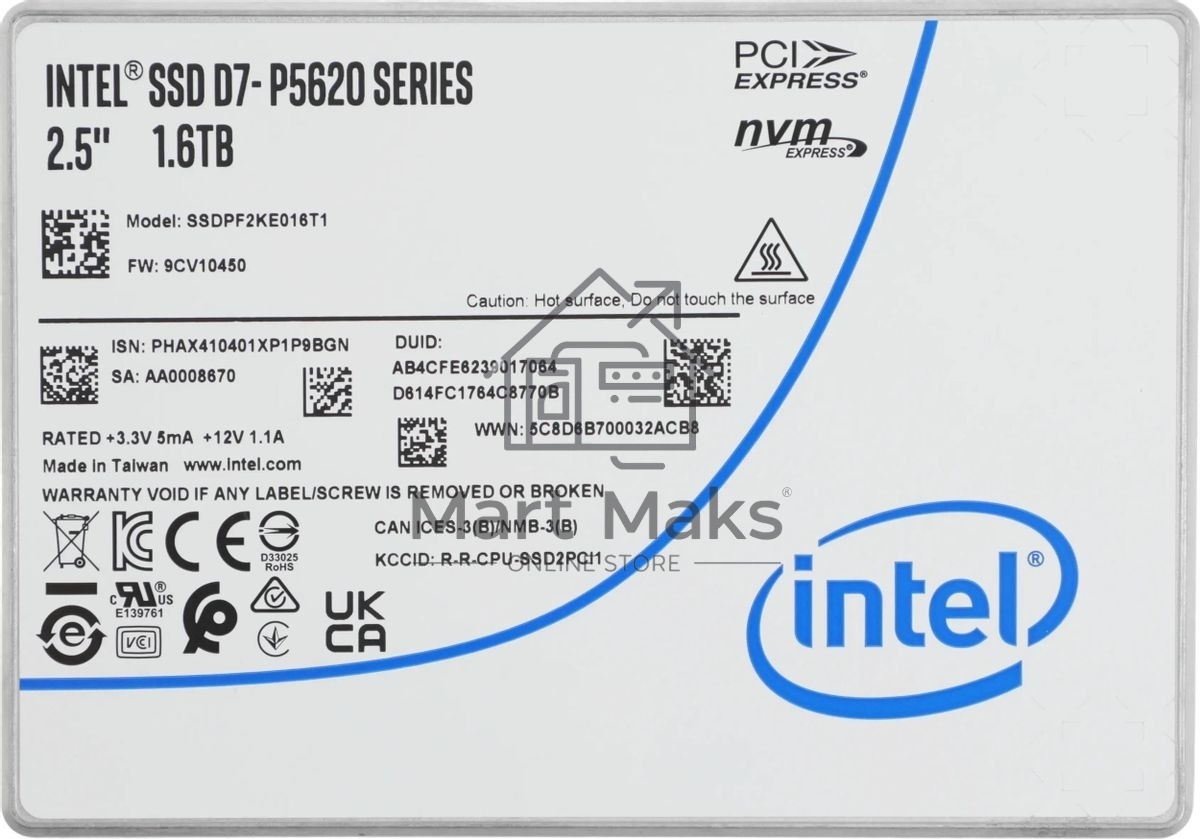 Накопитель SSD Intel Enterprise D7-P5620, 1.6Tb, U.2 2.5