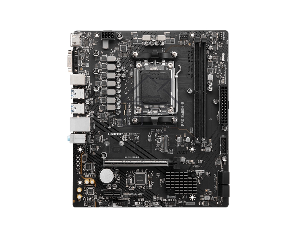 Материнская плата MSI PRO B650M-B, AM5, AMD B650, 2xDDR5, 4xSATA, 1xM.2, 1xPCI-E 4.0 x16, 1xPCI-E 4.0 x1, 1xHDMI, 1xVGA, 1x2.5Gb LAN, 2xUSB 2.0, 4xUSB 3.2 Gen 1, 3x3.5 мм, 7.1, Micro-ATX