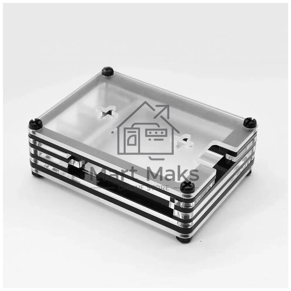 Корпус Qumo, 9-слойный акриловый + вентилятор, Raspberry Pi 4, black transparent(RS041)