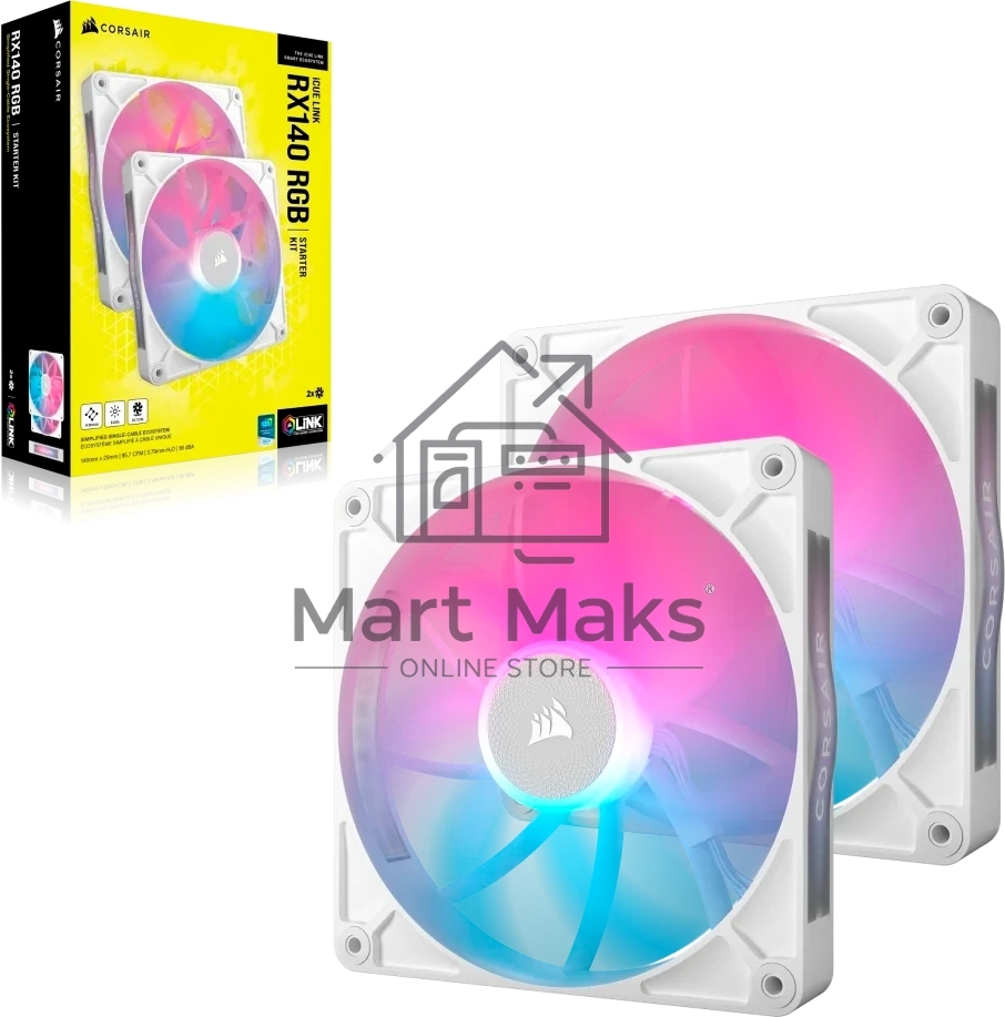 Вентилятор для корпуса Corsair iCUE LINK RX140 RGb (140x140x25мм, 4-pin PWM, RGb, 94.7CFM, 36dBA, 1700RPM, белый, 2pcs)