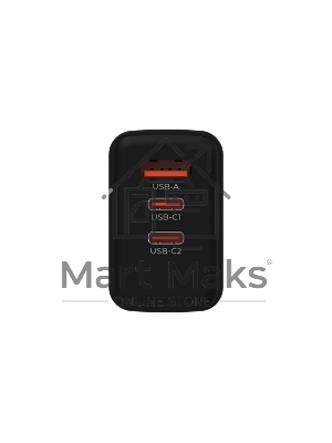 Сетевое зарядное устройство Maxvi SFC-345GN 2xType-C\USB 45W PD QC3.0 черный