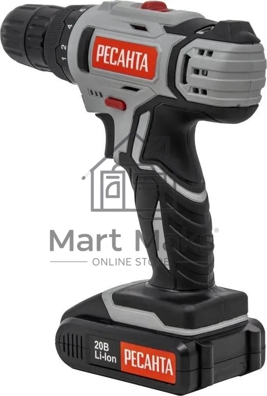 Дрель-шуруповерт аккумуляторная Ресанта ДА-20-2ЛК 75/14/11, Аккумуляторная, 20В, 2 АКБ, Кейс