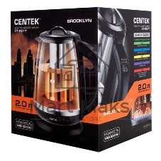 Электрочайник Centek CT-0017 черный, 2 л, 2200 Вт, скрытый нагревательный элемент, поддержание температуры