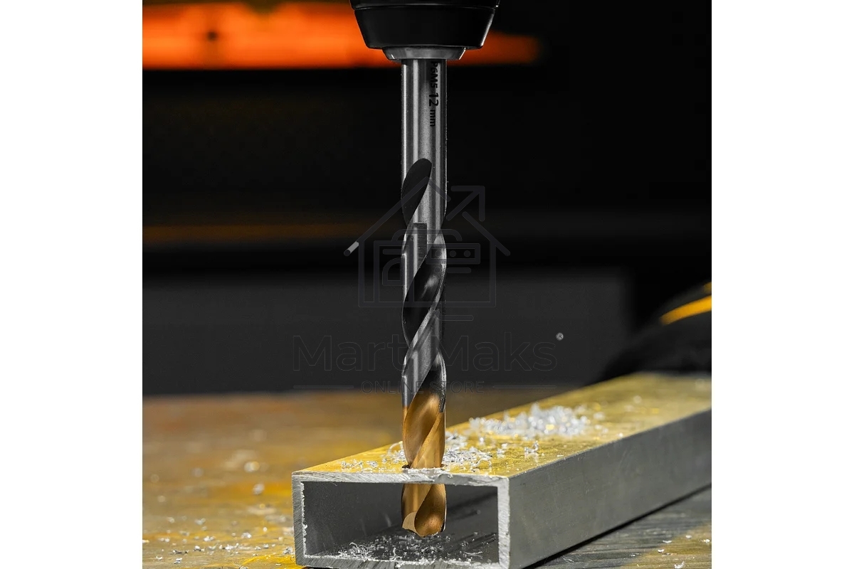 Сверло спиральное по металлу Denzel 12 x 151мм, Р6М5, Golden Tip, многогранная заточка