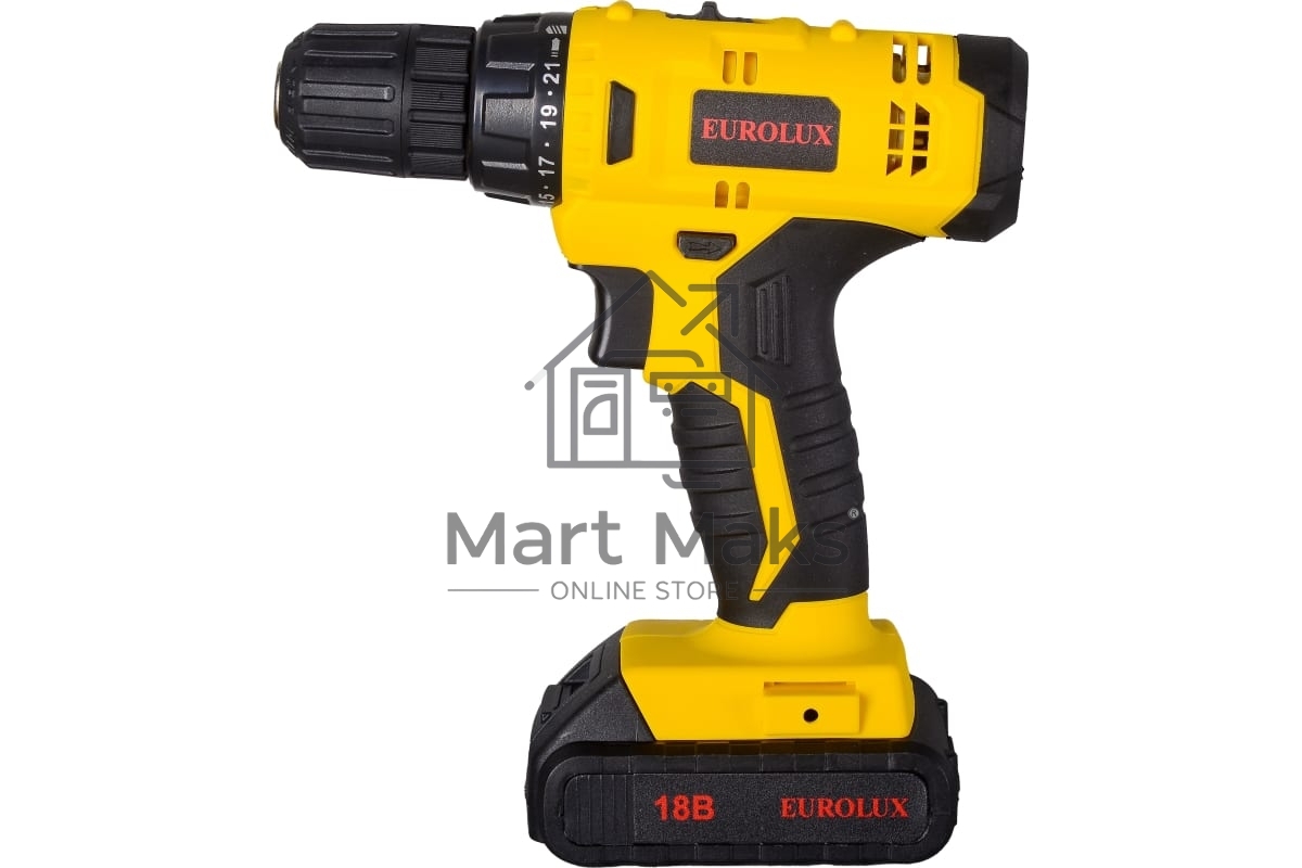 Дрель-шуруповерт Eurolux ДА-18/2Li, Аккумуляторная, 12В, 2 АКБ, Кейс