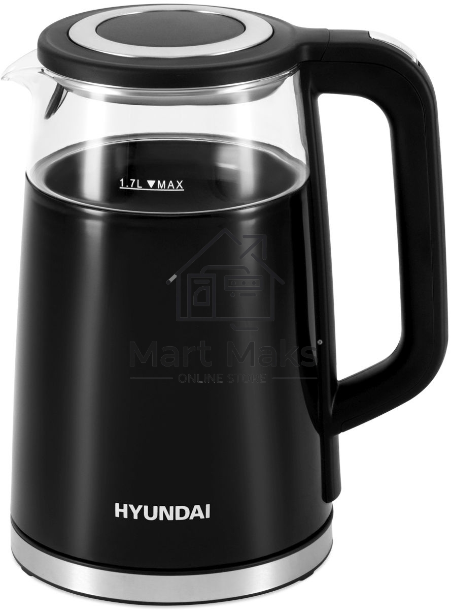 Чайник электрический Hyundai HYK-G6404 1.7л. 2200Вт черный/серебристый (корпус: стекло)