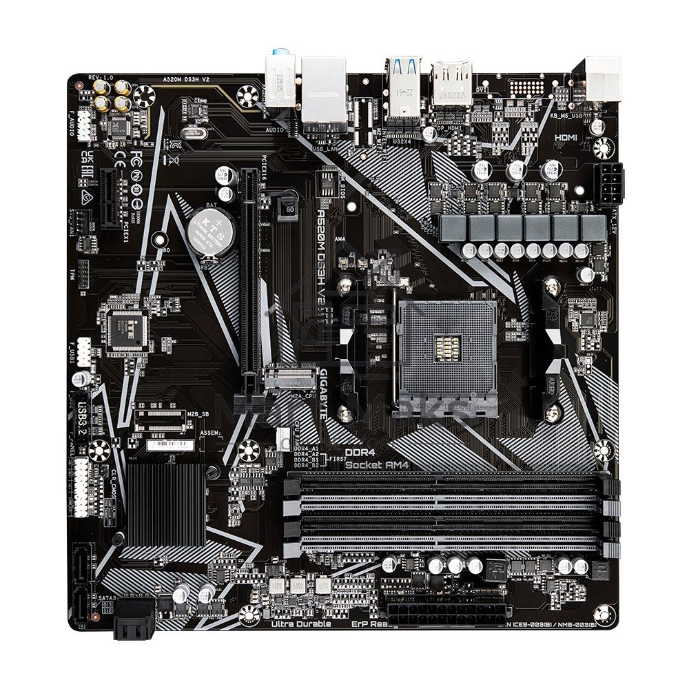 Материнская плата Gigabyte A520M DS3H V2 (V1.1), AM4, AMD A520, 4xDDR4, 4xSATA, 1xM.2, 1xPCIe 3.0 x16, 1xDP, 1xHDMI, 1x 1Gb LAN, 4xUSB 2.0, 4xUSB 3.2 Gen 1, 3x3.5 мм, 7.1, mATX