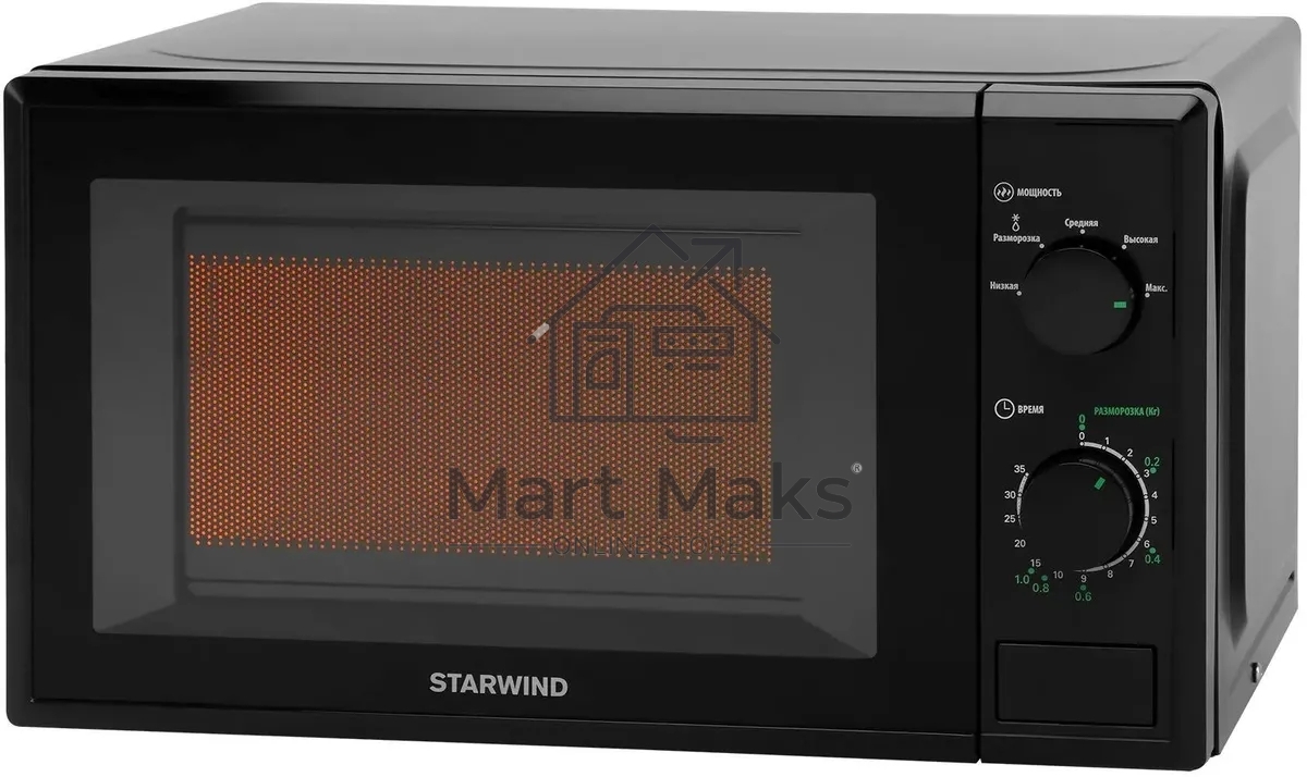 Микроволновая печь Starwind SWM5820 черный, 20 л, 700 Вт, переключатели - поворотный механизм