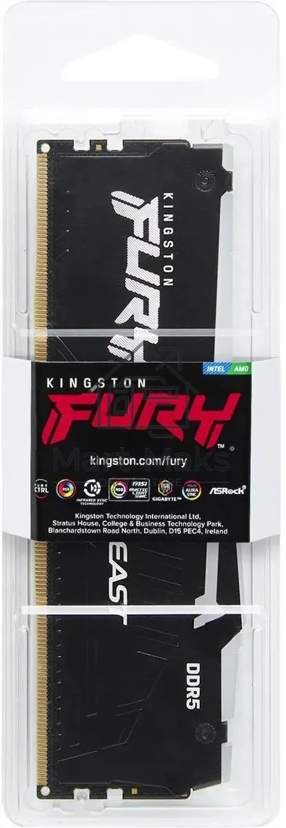 Оперативная память Kingston Fury Beast, DDR5, 16GB (1x16GB), 5200MHz, CL40, DIMM, с радиаторами, RGB, черный