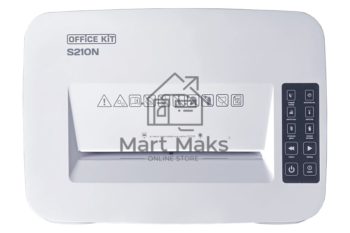 Шредер Office Kit S210N 3,9x38 белый (секр.P-4) фрагменты 16лист. 35лтр. скрепки скобы пл.карты CD