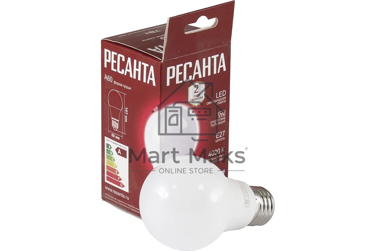 Лампа светодиодная Ресанта LL-R-A60-7W-230-4K-E27 груша, 7 Вт, нейтральный, Е27