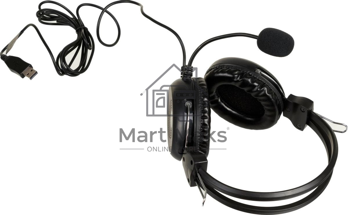 Гарнитура проводная с микрофоном A4Tech HU-30 черный 2м накладные USB оголовье