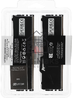 Оперативная память Kingston Fury Beast, DDR5, 64Gb (2x32Gb), 6000MHz, CL36, DIMM, с радиаторами, RGB, черный