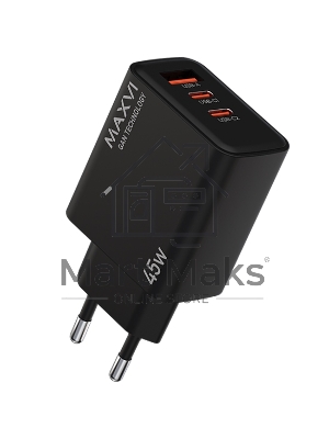 Сетевое зарядное устройство Maxvi SFC-345GN 2xType-C\USB 45W PD QC3.0 черный