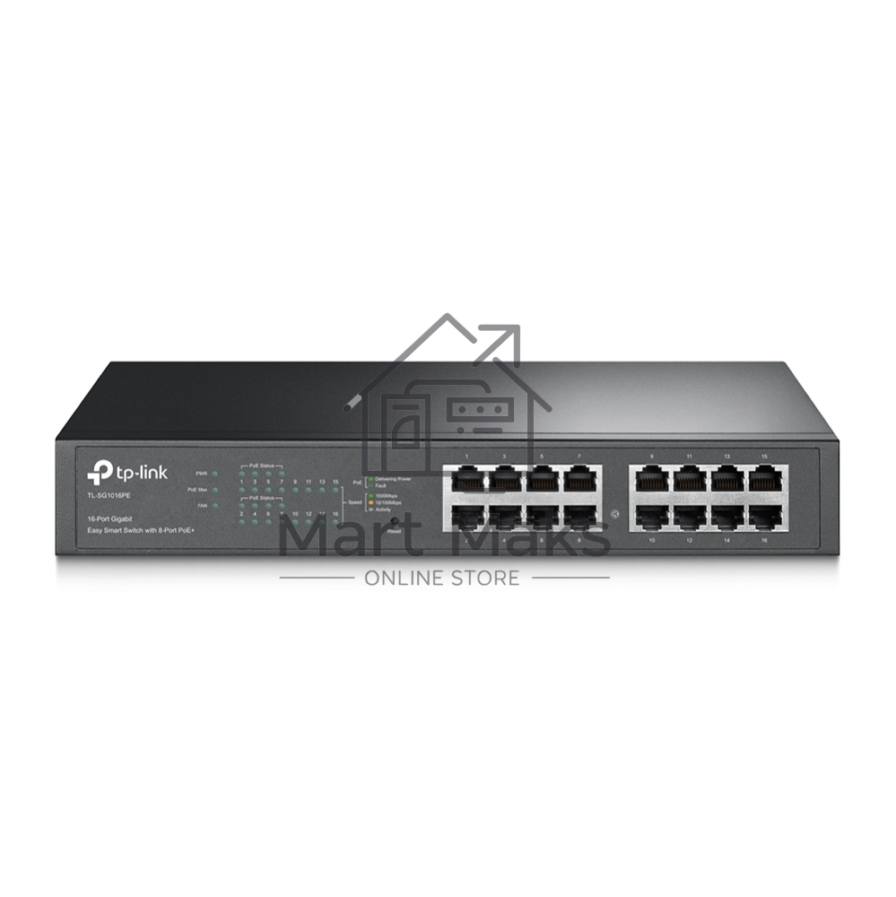 Коммутатор TP-Link TL-SG1016PE, 8×1 Гбит/с PoE+ + 8×1 Гбит/с Uplink, настраиваемый