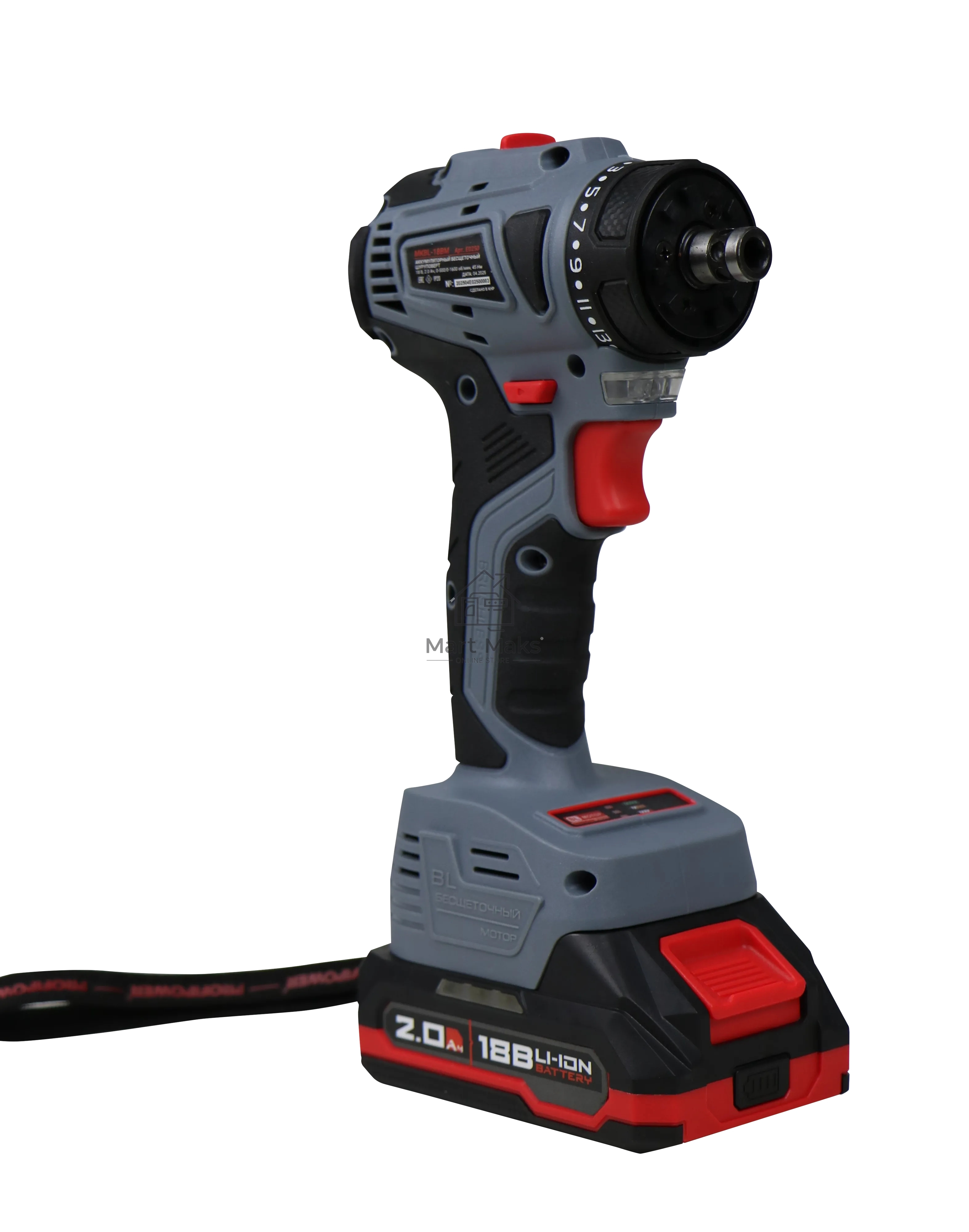 Аккумуляторный бесщеточный шуруповерт со съемным патроном ProfiPower MKBL-18BM (18В, 45Нм, Li-ion-2шт, 2.0Ач, 0,8-10мм, бита, З/У,в кейсе)