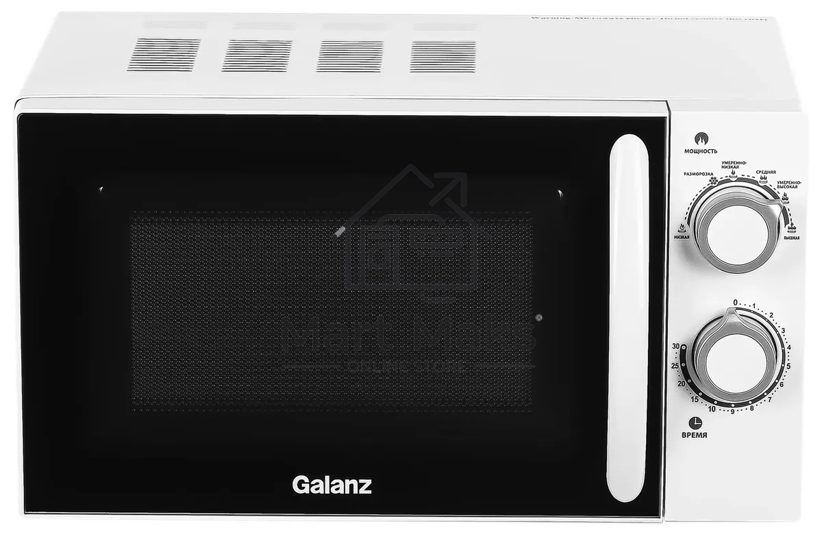 Микроволновая печь Galanz MOS-2005MW белый, 20 л, 700 Вт, переключатели - поворотный механизм