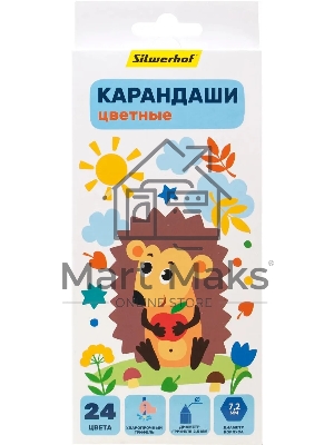 Карандаши цветные Silwerhof Веселые друзья 2.65мм, шестигранный профиль, дерево, ассорти, 24 цвета, коробка с европодвесом