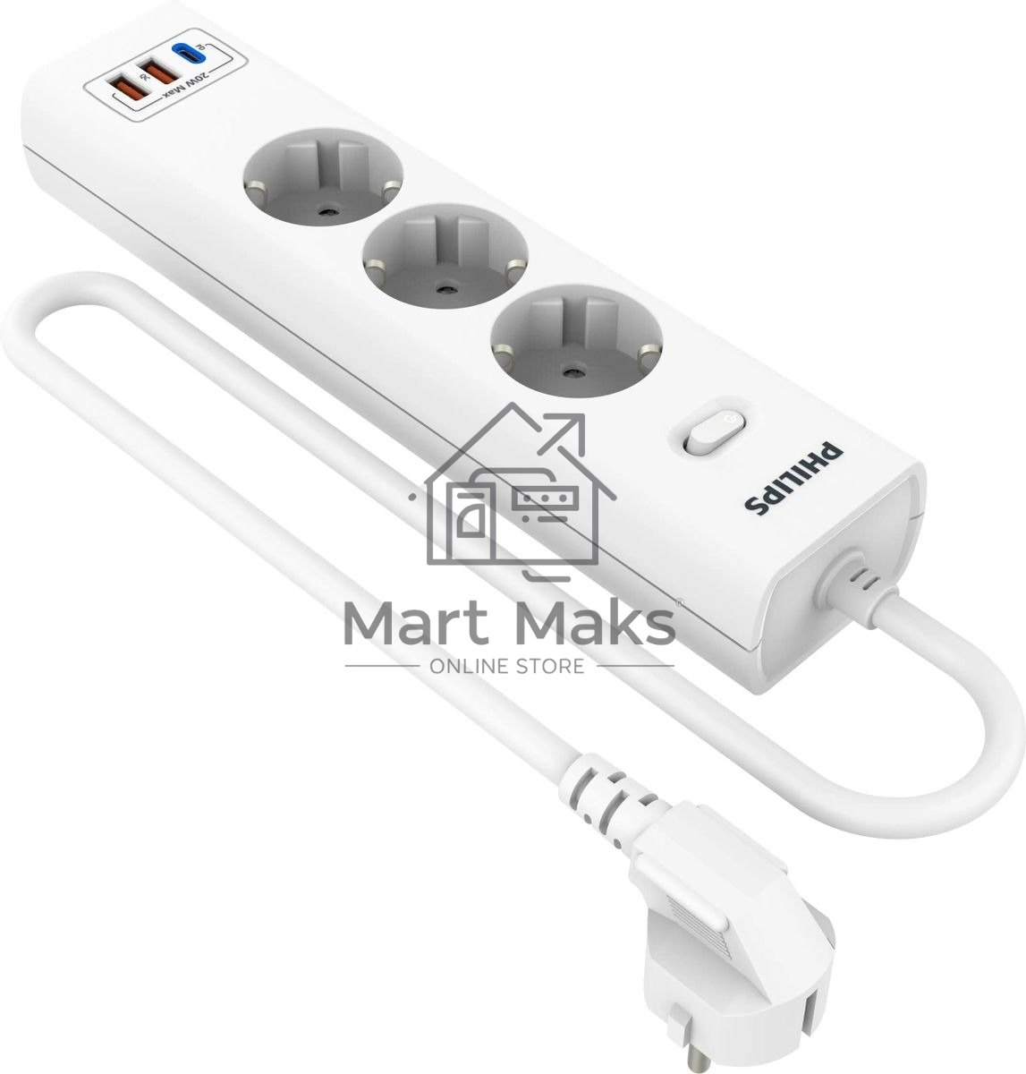Сетевой фильтр Philips CHP4336WA/51, 2м, 3 розетки, белый