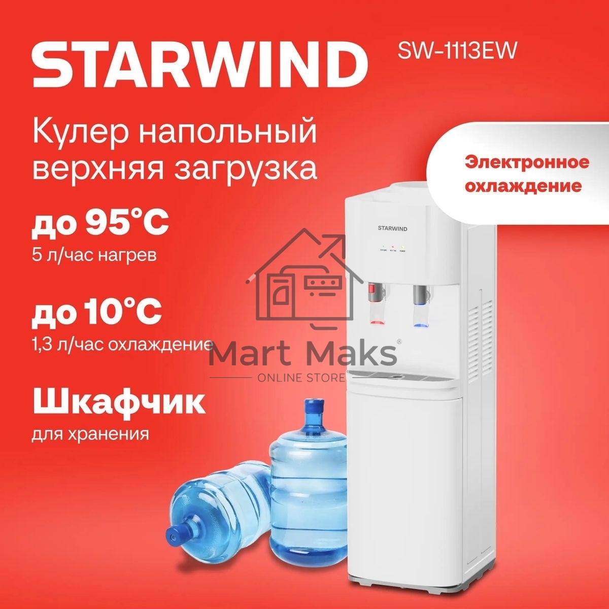 Кулер Starwind SW-1113EW напольный электронный белый