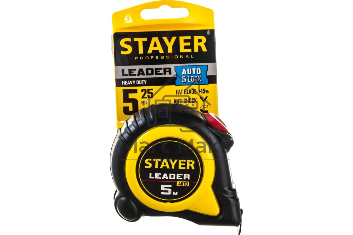 Рулетка с автостопом в ударостойком обрезиненном корпусе STAYER LEADER 5м / 25мм