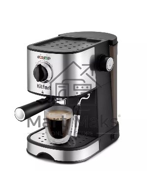 Кофеварка рожковая Kitfort KT-753 черный/нержавеющая сталь, молотый, 1 л, 850 Вт, 15 бар