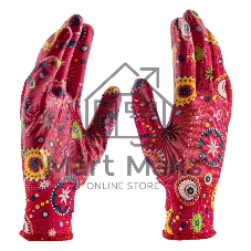 Перчатки садовые Palisad из полиэстера с нитрильным обливом, красные, S