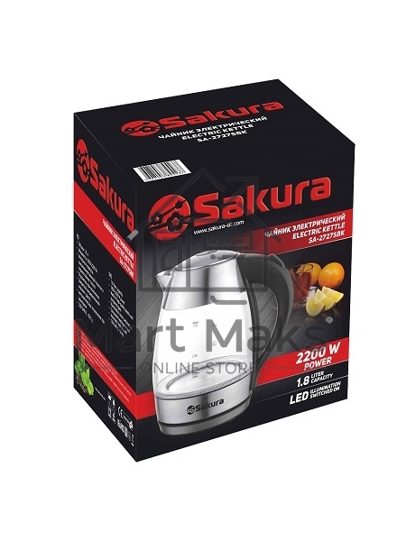 Чайник электрический Sakura SA-2727SBK (1.8) стекл подсв