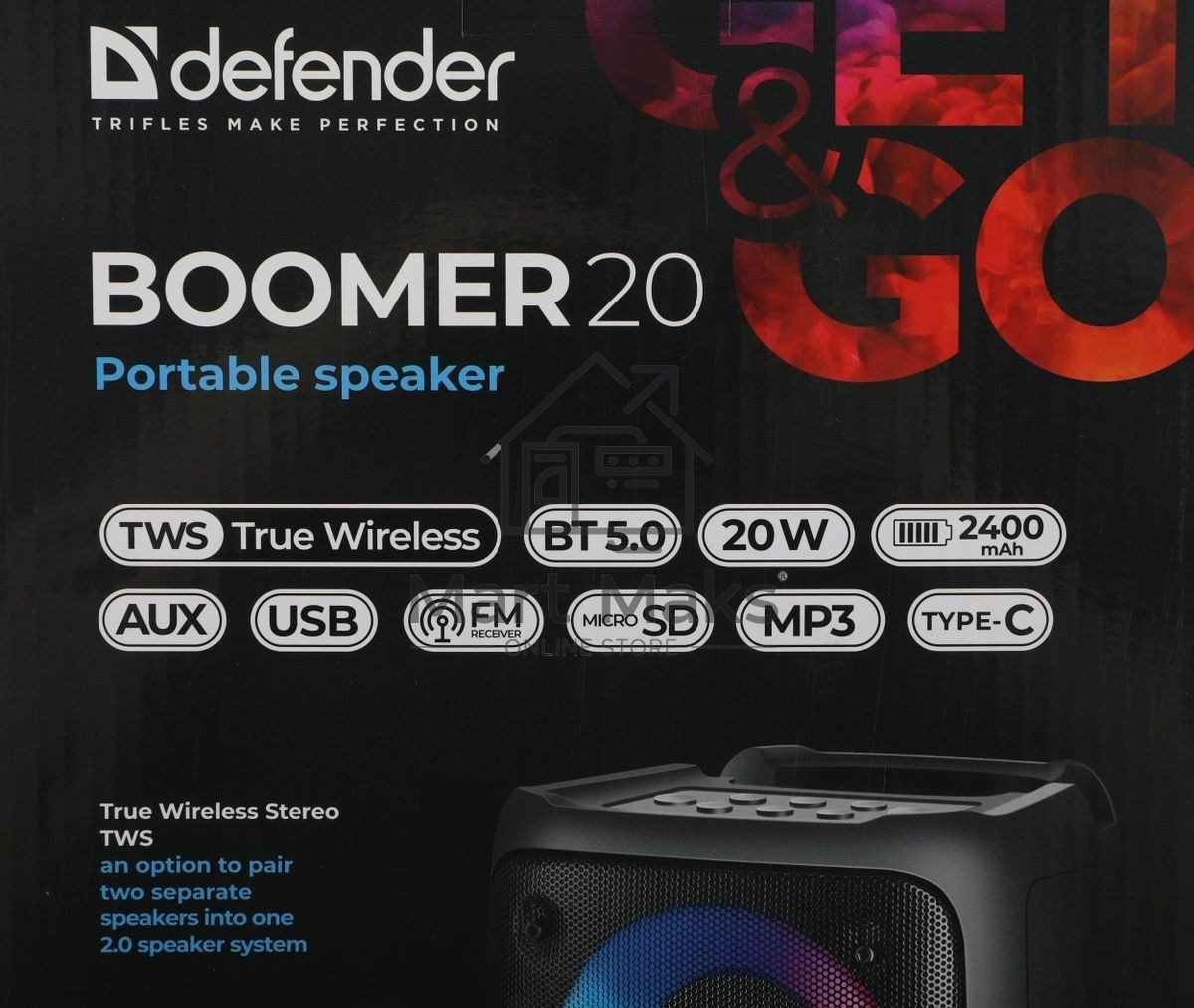 Портативная колонка Defender Boomer 20 20Вт Light/BT/FM/USB/AUX/MIC черный