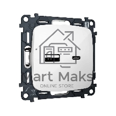 Комплект механизма розетки OMEGA Белый глянец 2USB A+C 20W (быстрая зарядка) QUANT (OP1110, VM177) MO111010